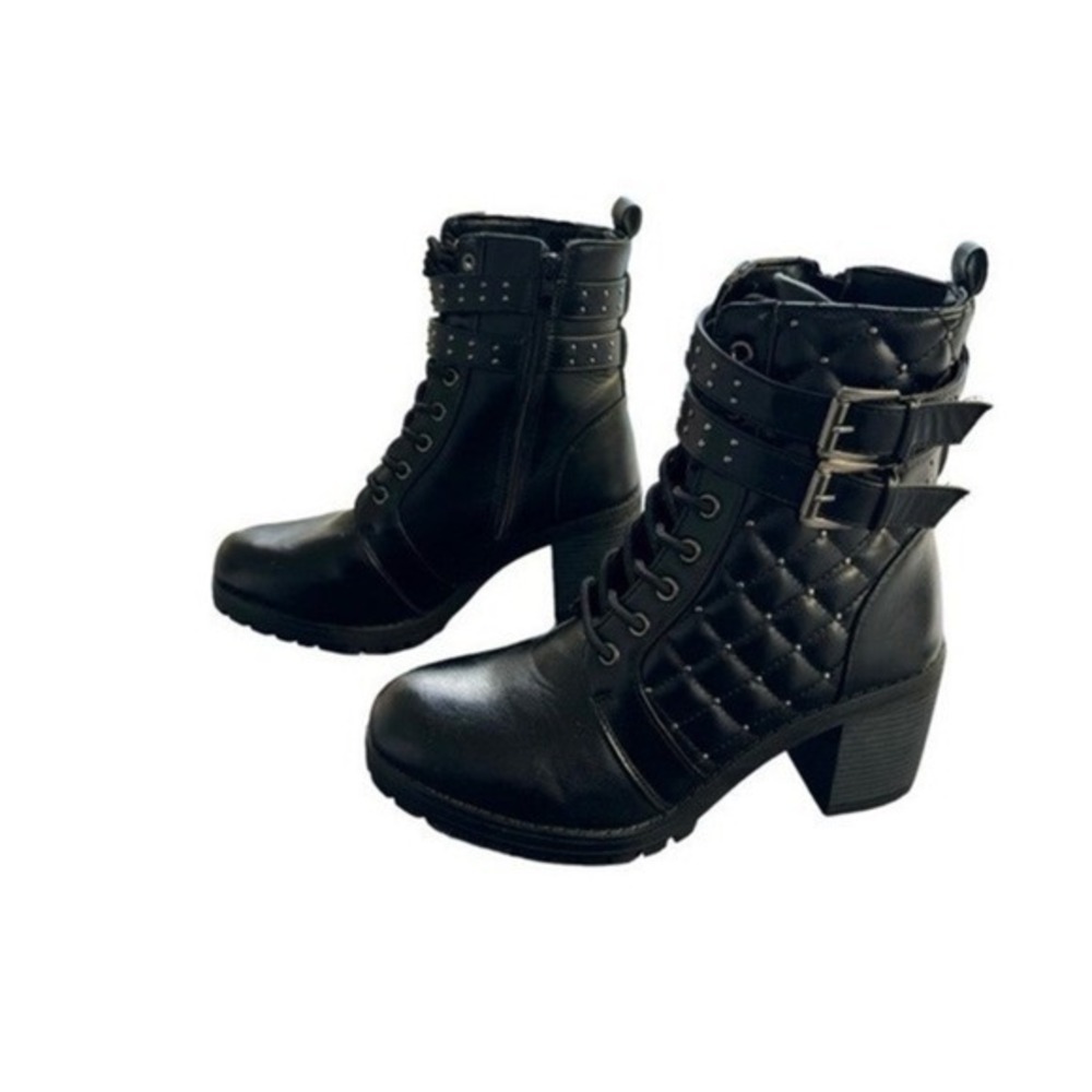 Olivia + Kate Ryder Faux Leather Quilted Studded Biker Moto Combat Boots